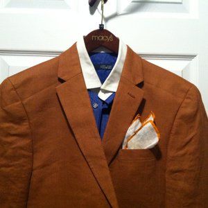 TOMMY HILFIGER MEN'S NEW RUST 100%LINEN 2PC SUIT JACKET: 42S PANTS(38/30}